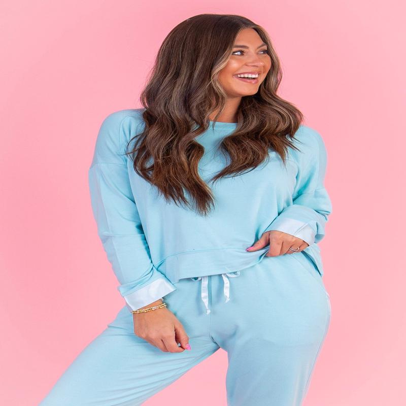 Izzy Lounge Sweatshirt - Aqua - FINAL SALE