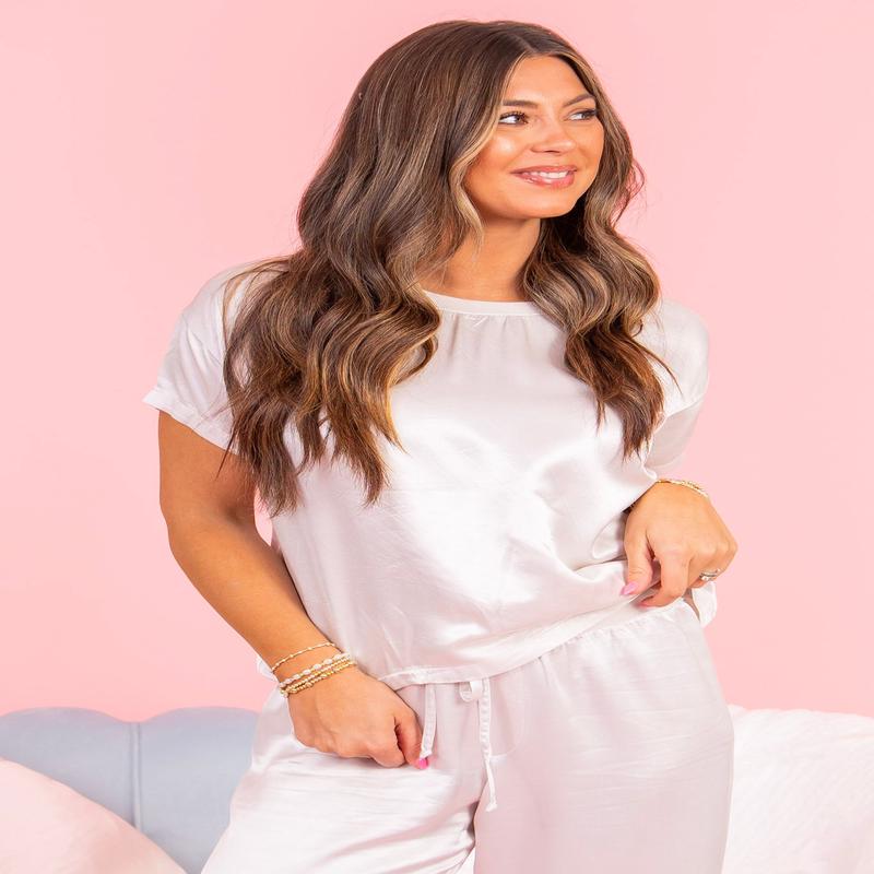 Kennedy Satin Crew Neck Top - Eggnog