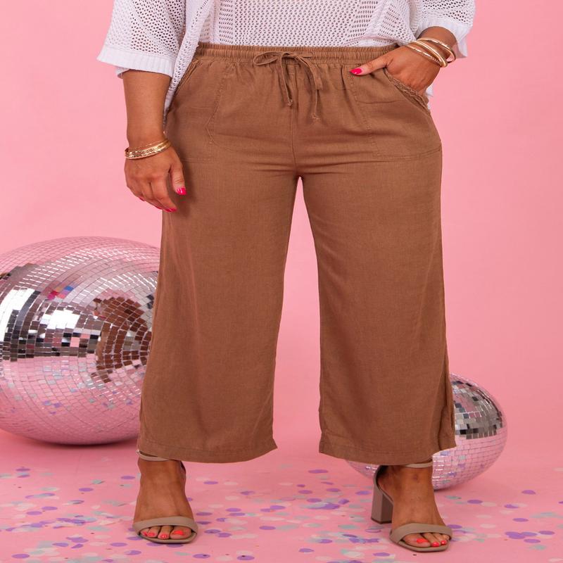 New Beginnings Linen Pant - Deep Camel - DOORBUSTER