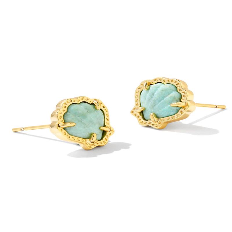 Brynne Shell Stud Earrings Gold Sea Green | Kendra Scott - FINAL SALE