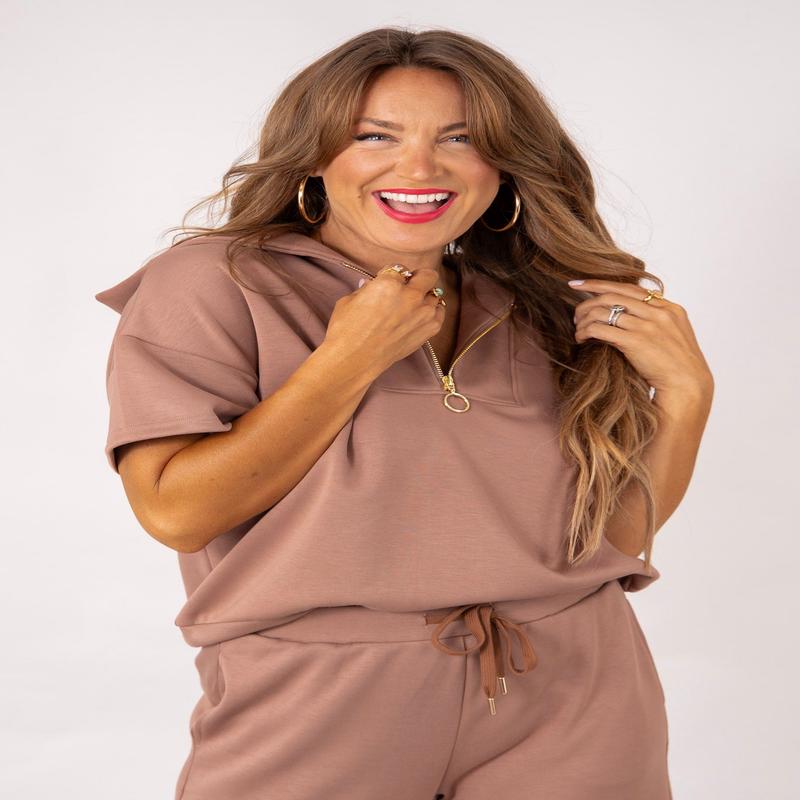The Lux Collection Half Zip Top - Mocha | TWT Collection - SALE