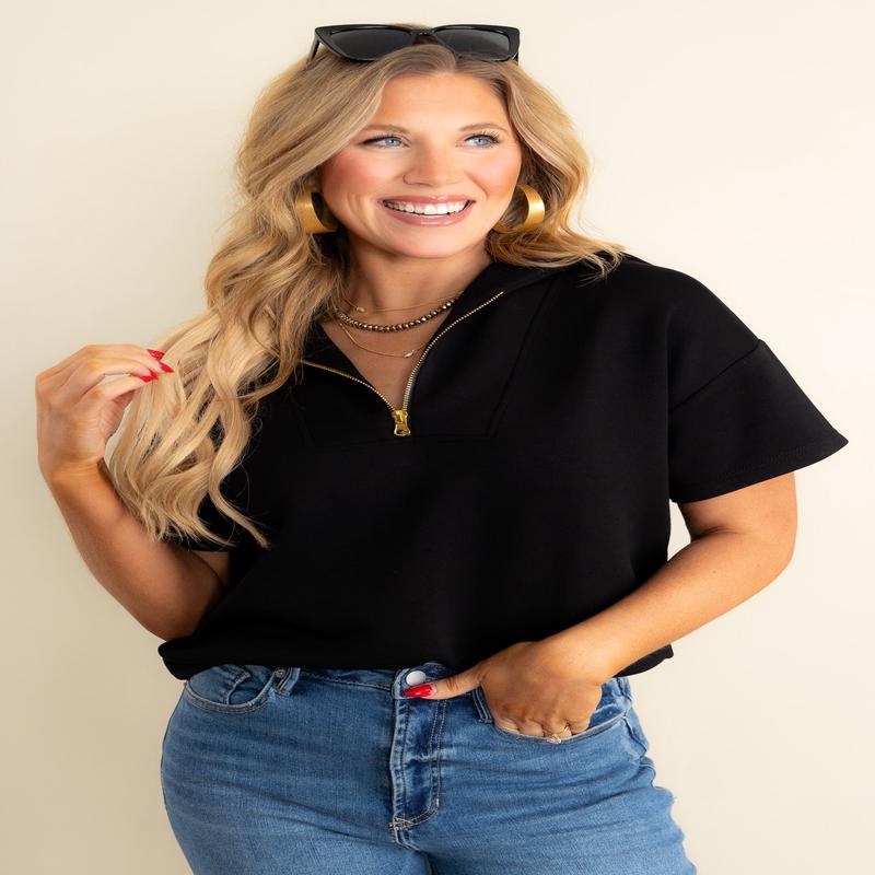 The Willow Tree  Lux Collection Black Half Zip Top