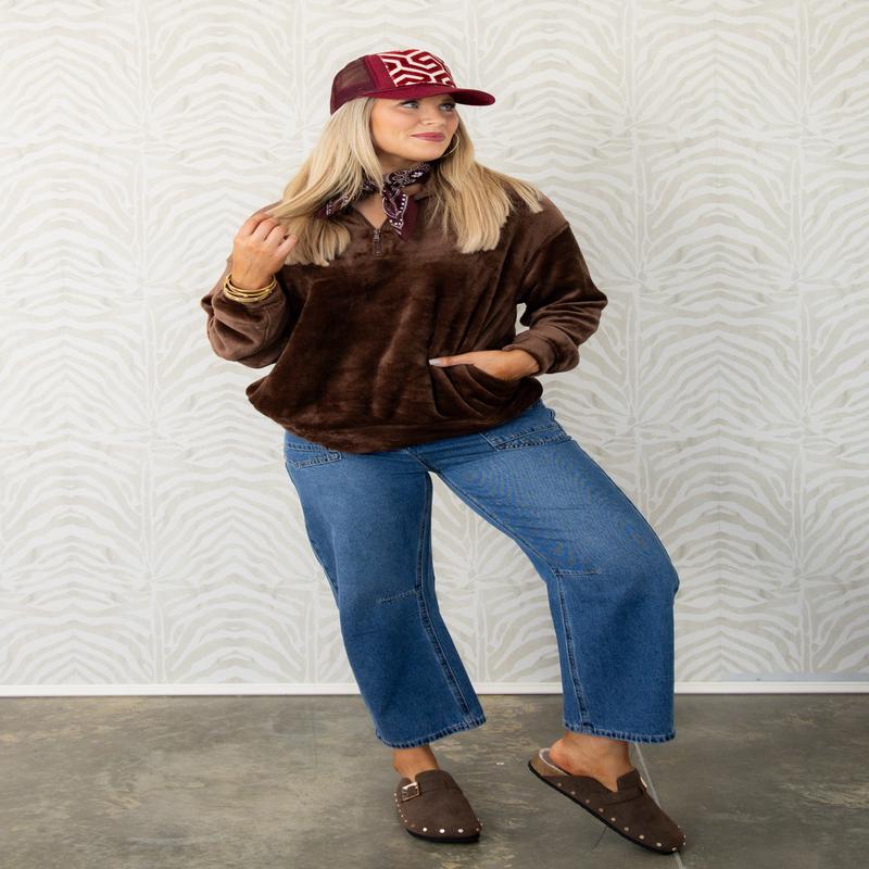 DOORBUSTER You Are Right Brown Half Zip Long Sleeve Pullover