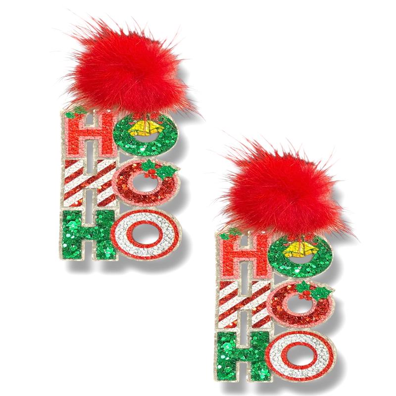 HO HO HO Glitter & Pom Earrings