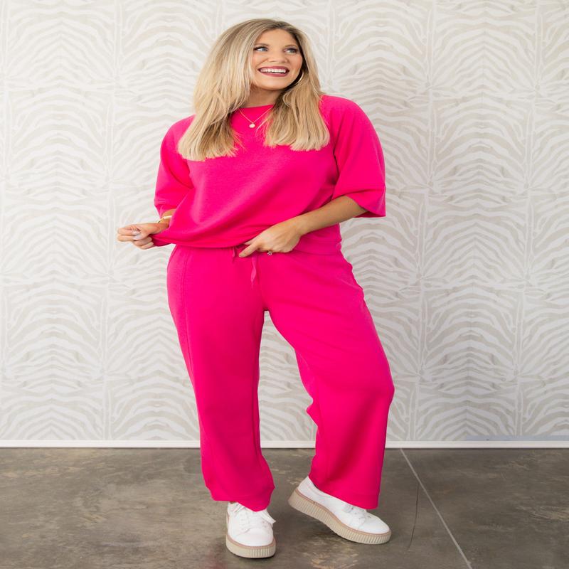Kellie Scuba Hot Pink Wide Leg Pant