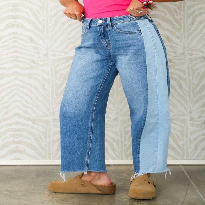 Now or Never Two Tone Blue Memoir Barrel Jean