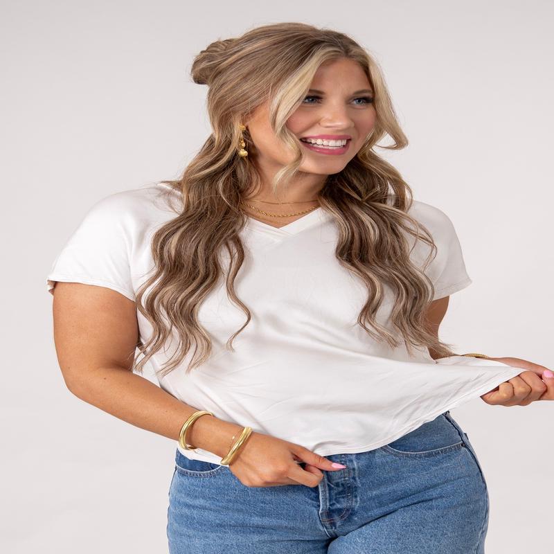 Stay Solid V-Neck Top - Beige - FINAL SALE