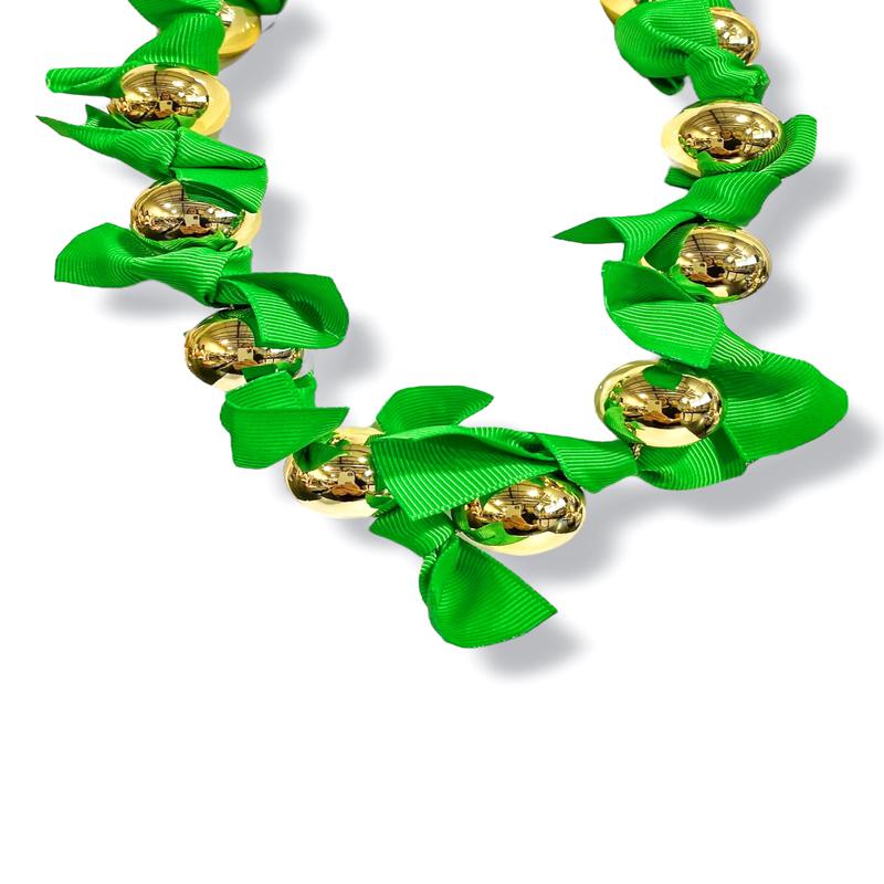 Better Days Green Bead and Ribbon Necklace