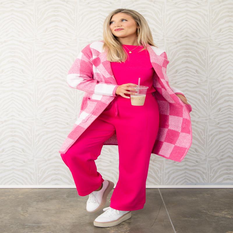City Streets Fuchsia Plaid Coatigan