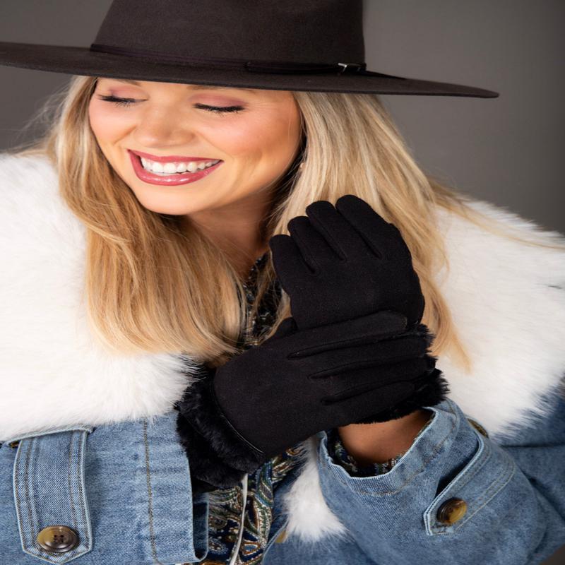 Cold To The Touch Black Fur Cuff Gloves