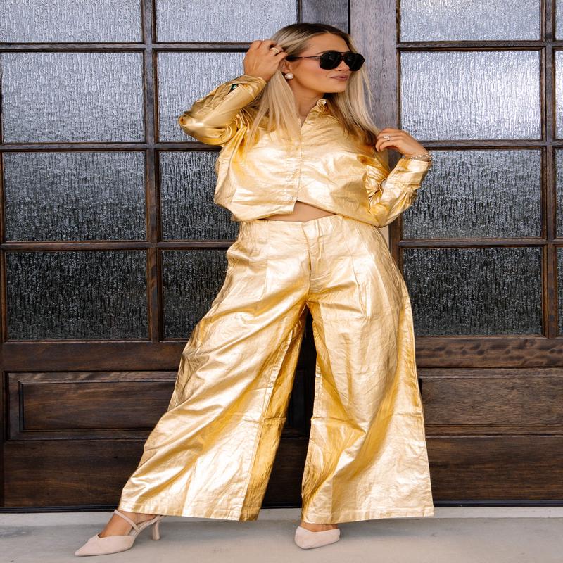 Culotte Metallic Linen Wide Leg Pants