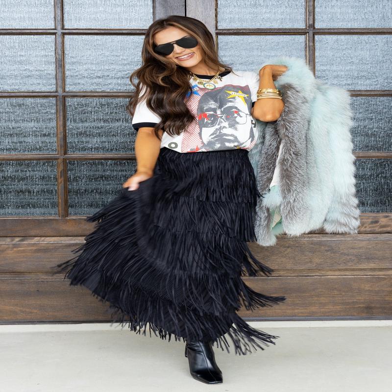 DOORBUSTER Insight Black Fringe Midi Skirt