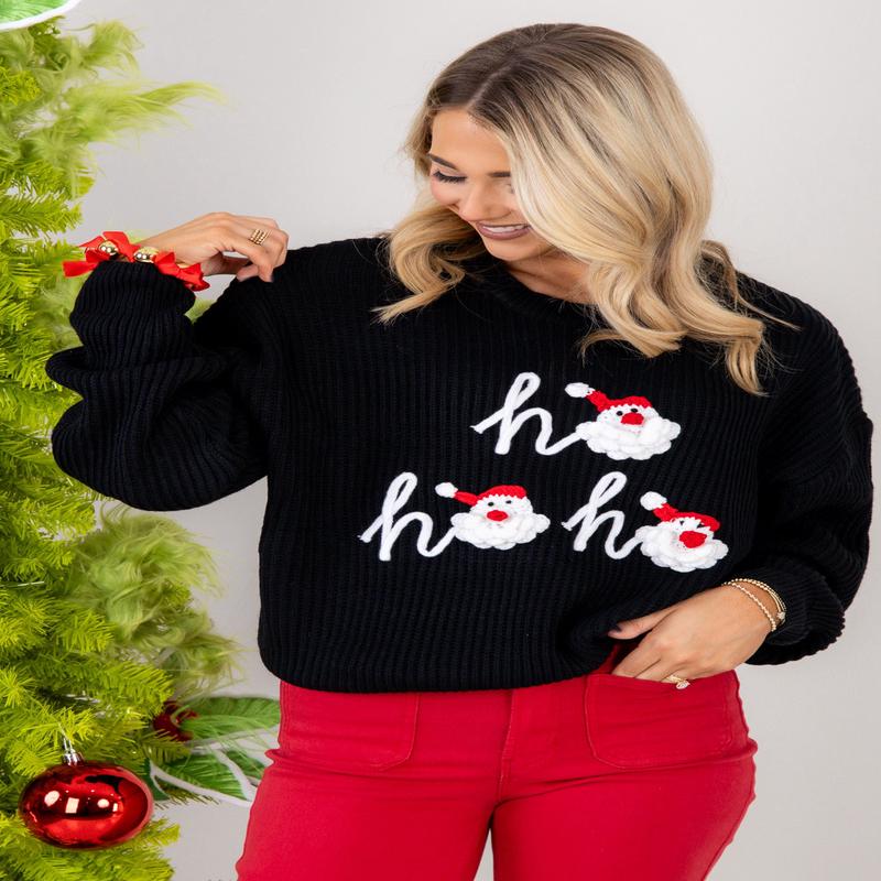Ho Ho Ho Black Long Sleeve Sweater