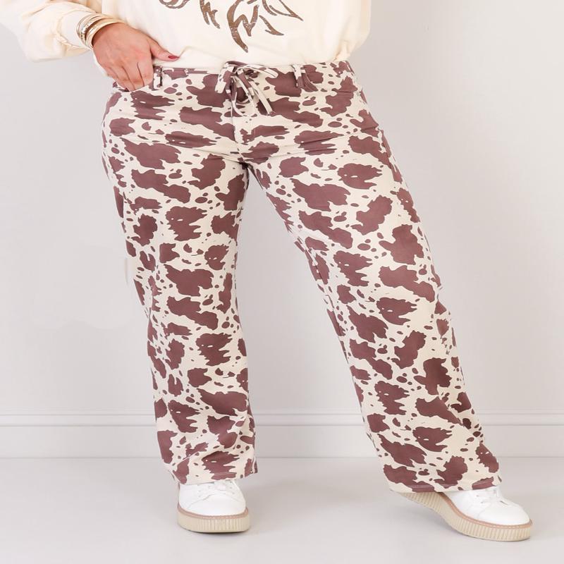 Longest Ride Cream Cow Print Straight Leg Pants