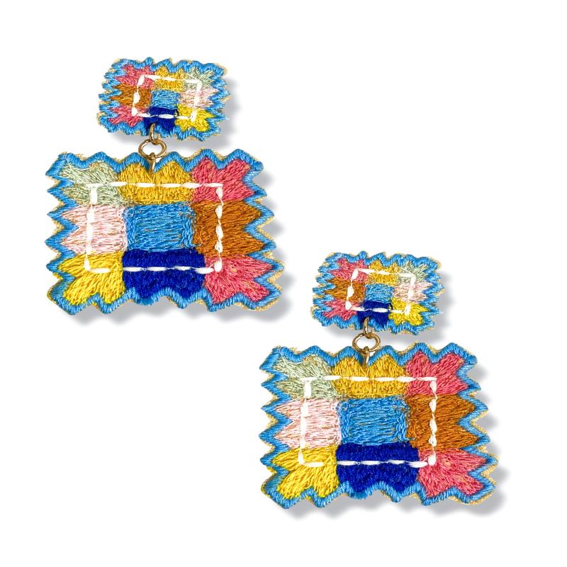 More For You Embroidered Square Drop Earrings