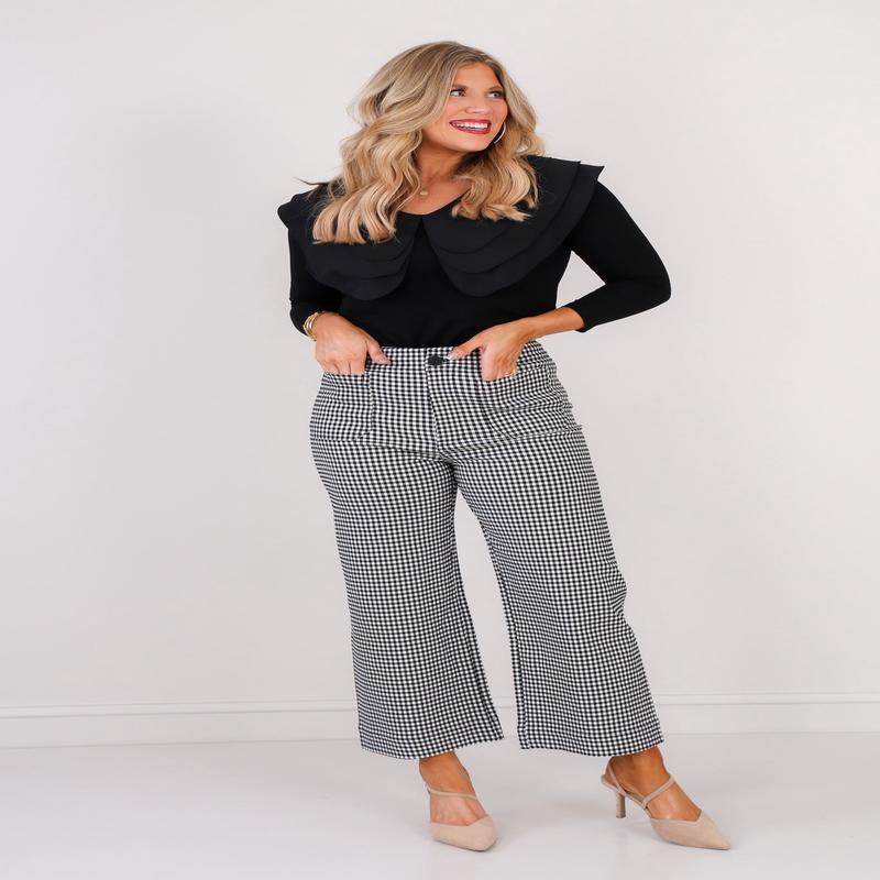 Taking My Time Black Gingham Straight Leg Pant