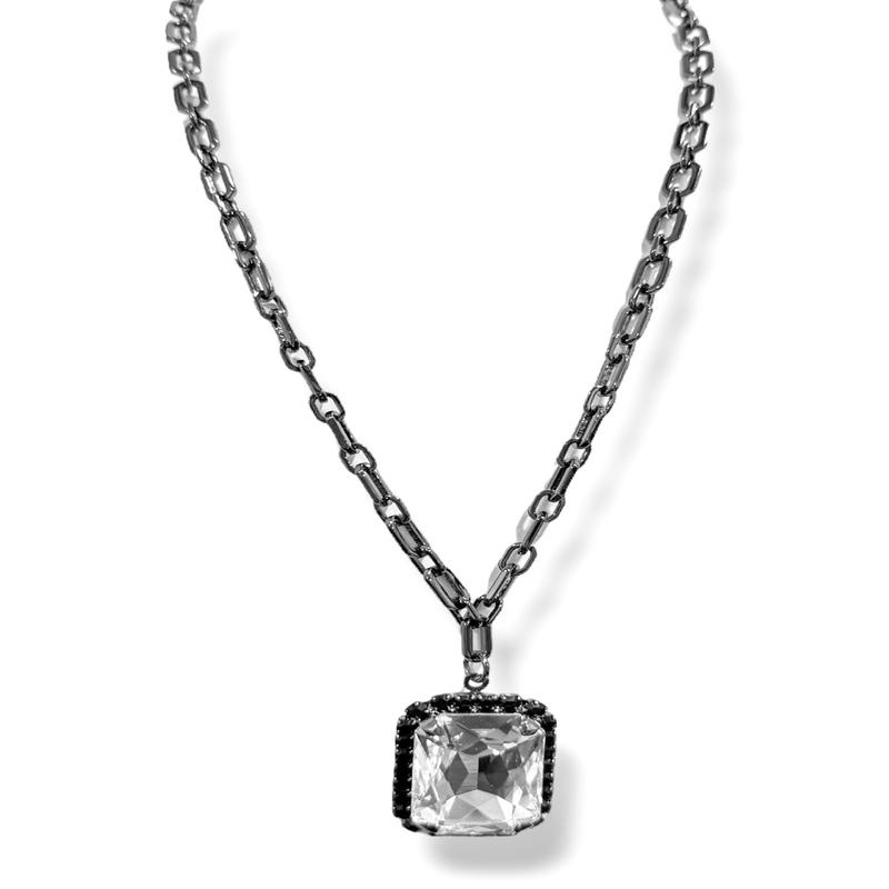 TOVA Mini Clear Soleil Gunmetal Necklace