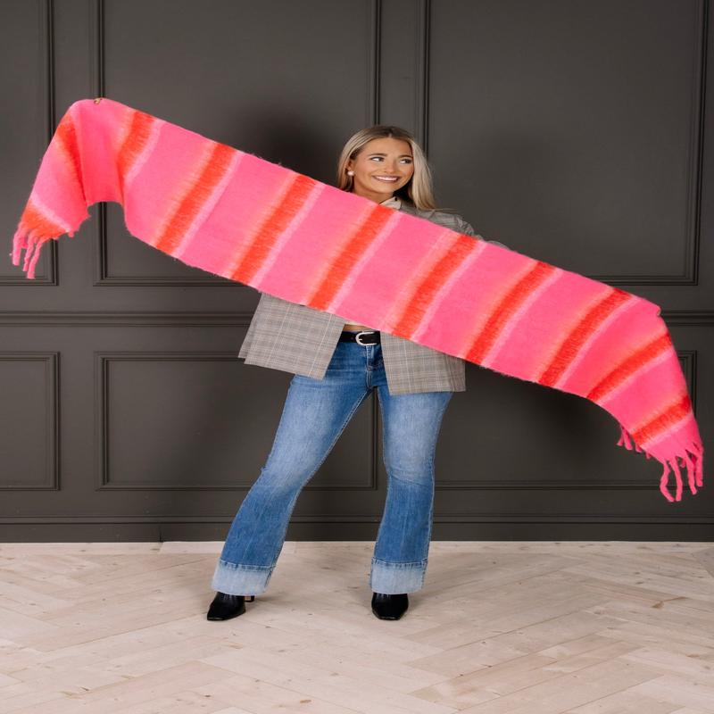 TWT Exclusive Right On Time Pink Stripe Fringe Scarf
