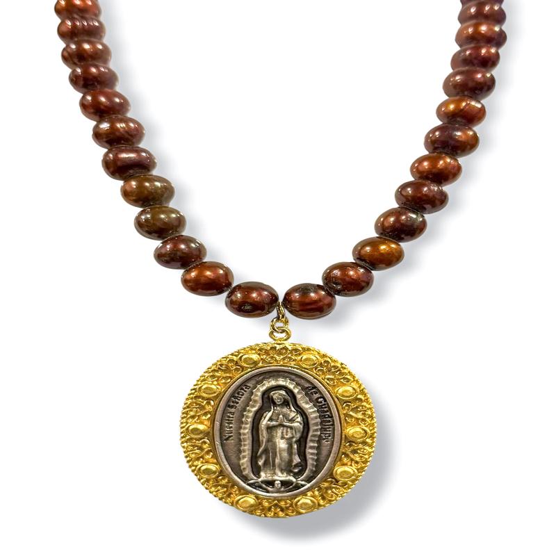 Virtue Lady of Guadalupe Large Pearl Necklace