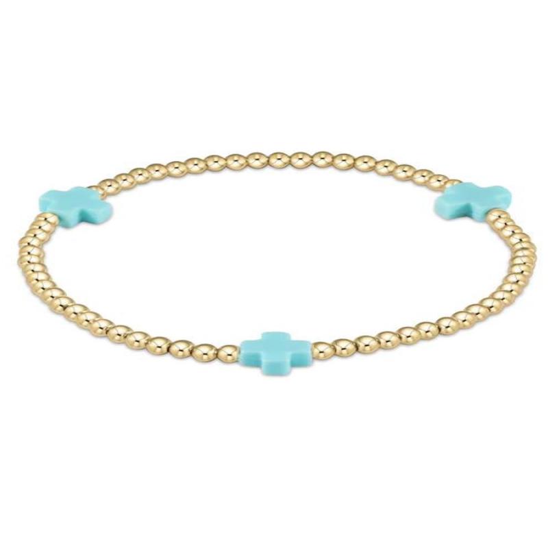 enewton Signature Cross Turquoise Gold Pattern 3mm Bead Bracelet