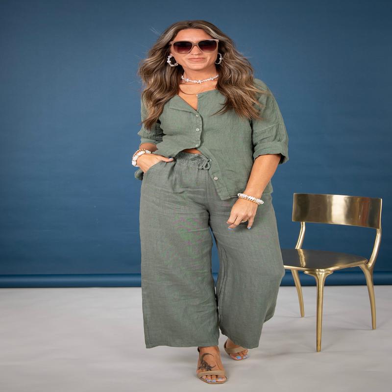 Follow Me Button Down Shirt - Army Green - FINAL SALE