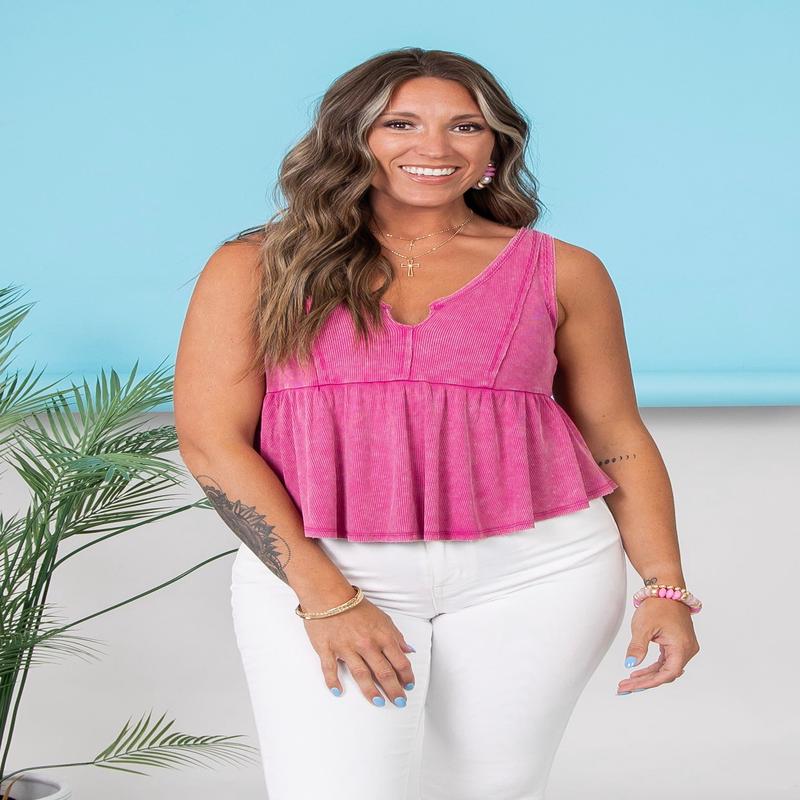 Taking The High Road Babydoll Tank - Washed Fuchsia - FINAL SALE