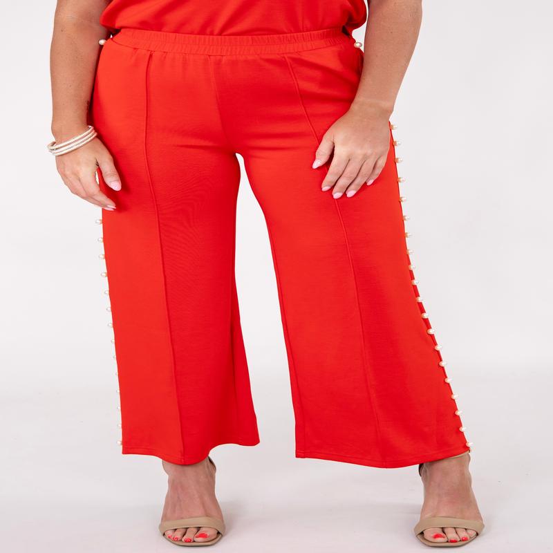 Florence Pearl Studded Pants - Red - FINAL SALE