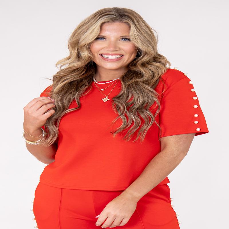 Florence Pearl Studded Top - Red