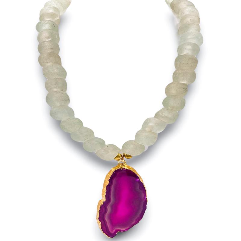 Clear View Necklace - Pink on White