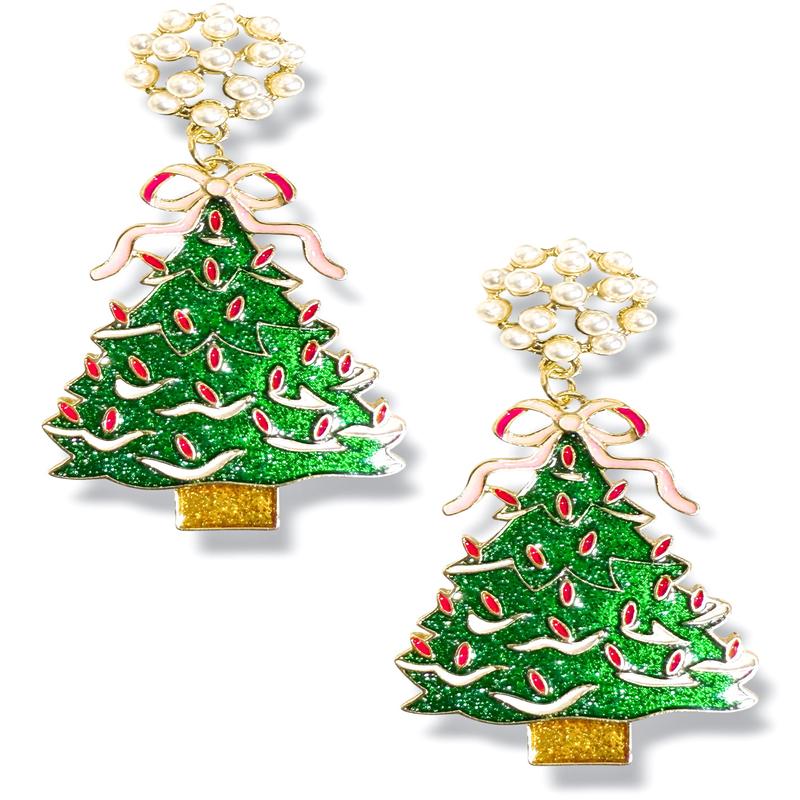 Joy to the World Christmas Tree Earrings