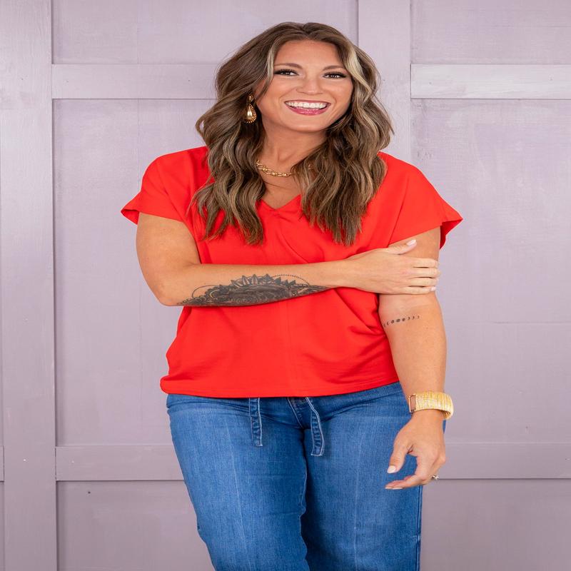 Rena V-Neck Top - Red - FINAL SALE