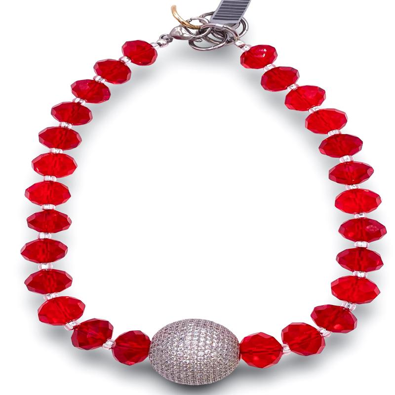 XL Pave Ball Red Chandelier Crystal Necklace | Rockstar In Rome