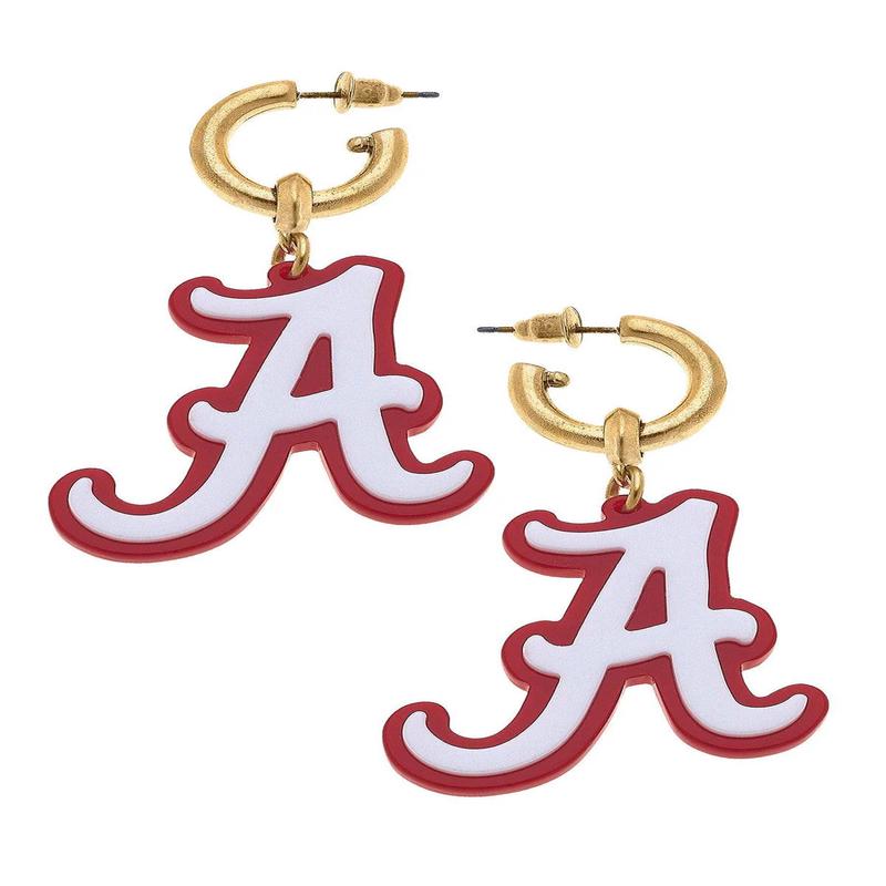 AL Crimson Tide Drop Hoop Earrings - Crimson - FINAL SALE