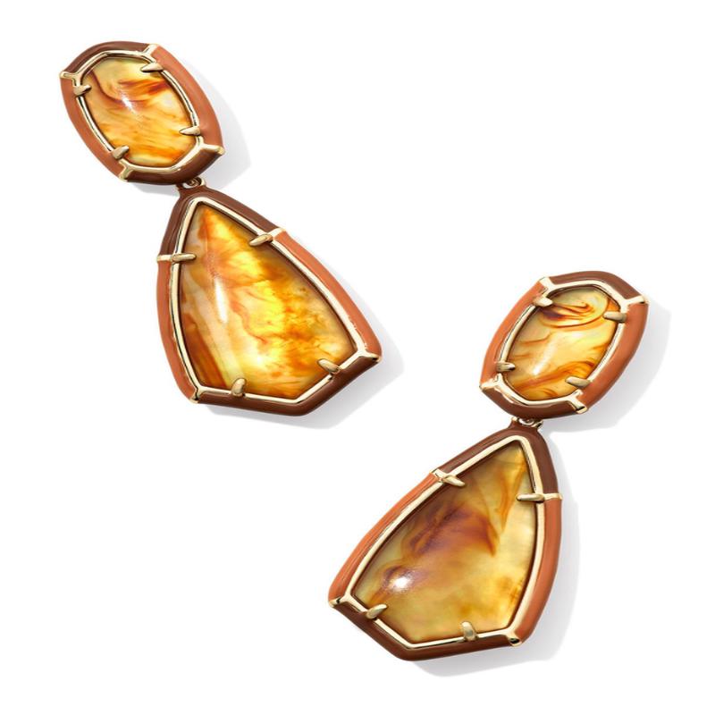 Camry Enamel Frame Statement Earrings - Gold Marbled Amber Illusion | Kendra Scott - SALE