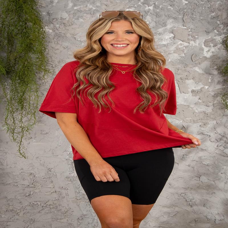 No Control Crew Neck Top - Fall Red