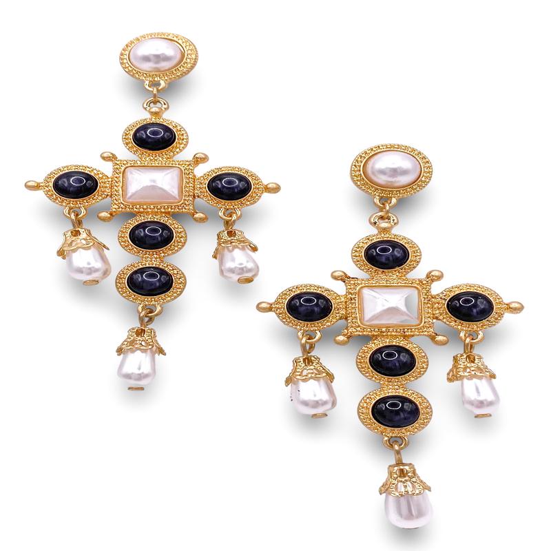 Fully Jeweled Earrings - Black