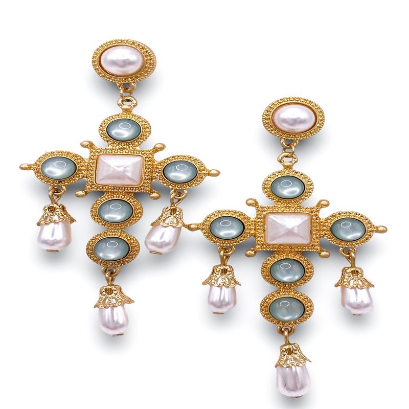 Fully Jeweled Earrings - Sage - FINAL SALE