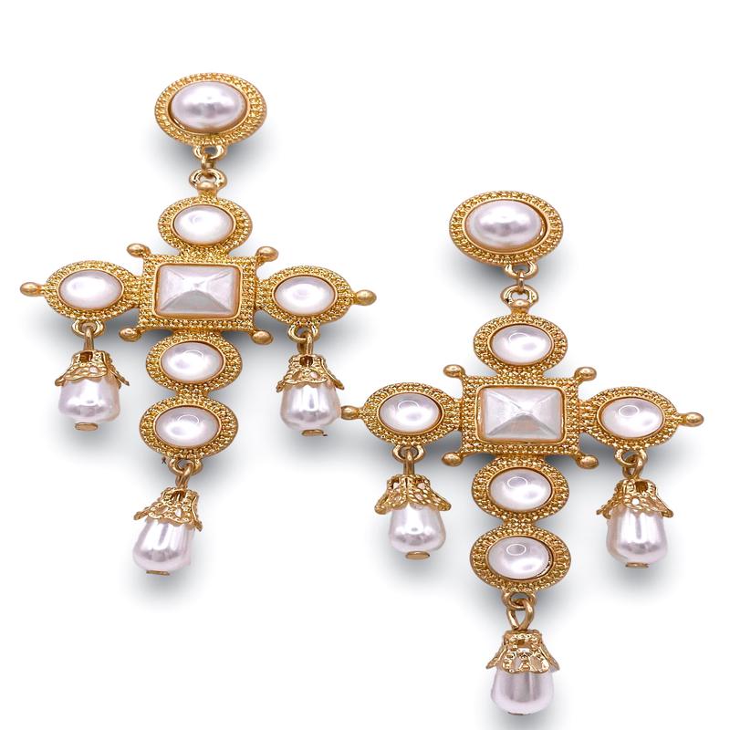 Fully Jeweled Earrings - White - FINAL SALE