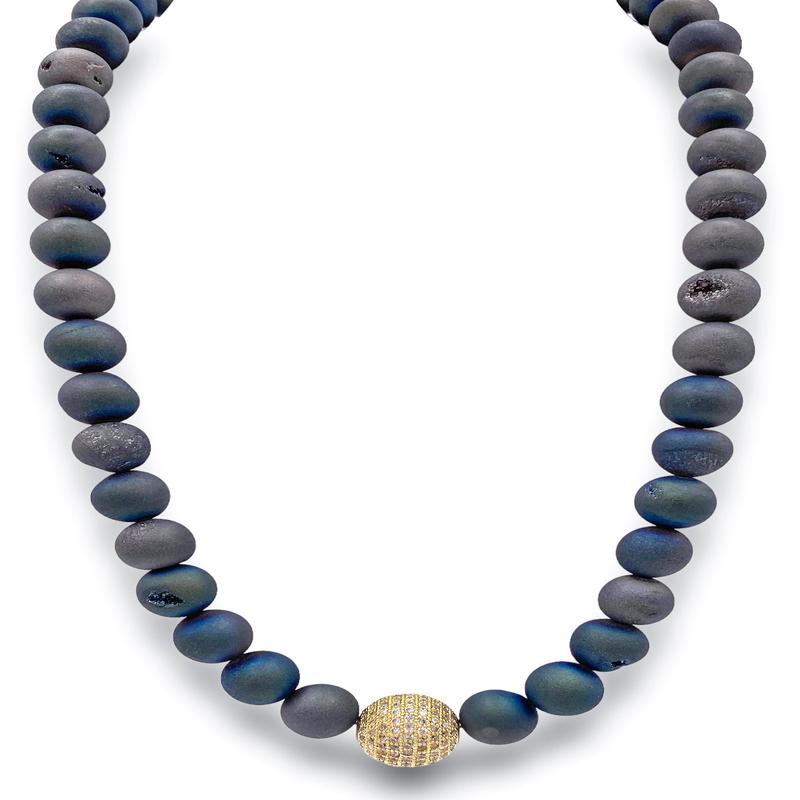 In Full Swing Necklace - Grey Druzy