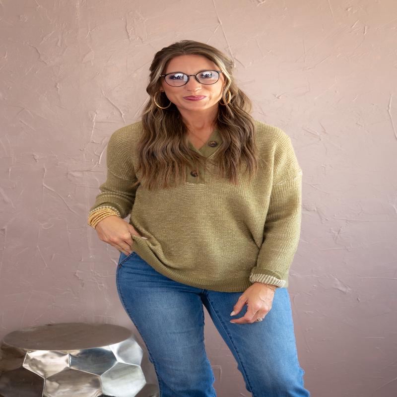 Henley Button Neck Sweater - SALE