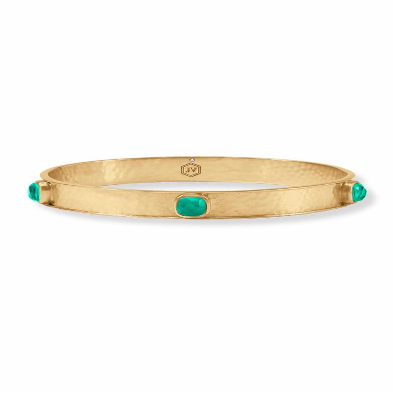 Julie Vos Catalina Iridescent Emerald Green Stone Bangle Bracelet
