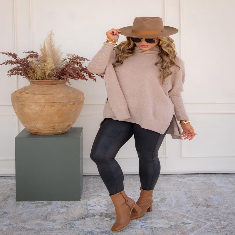 Melange Cowl Neck Poncho Sweater - Ash Mocha - DOORBUSTER