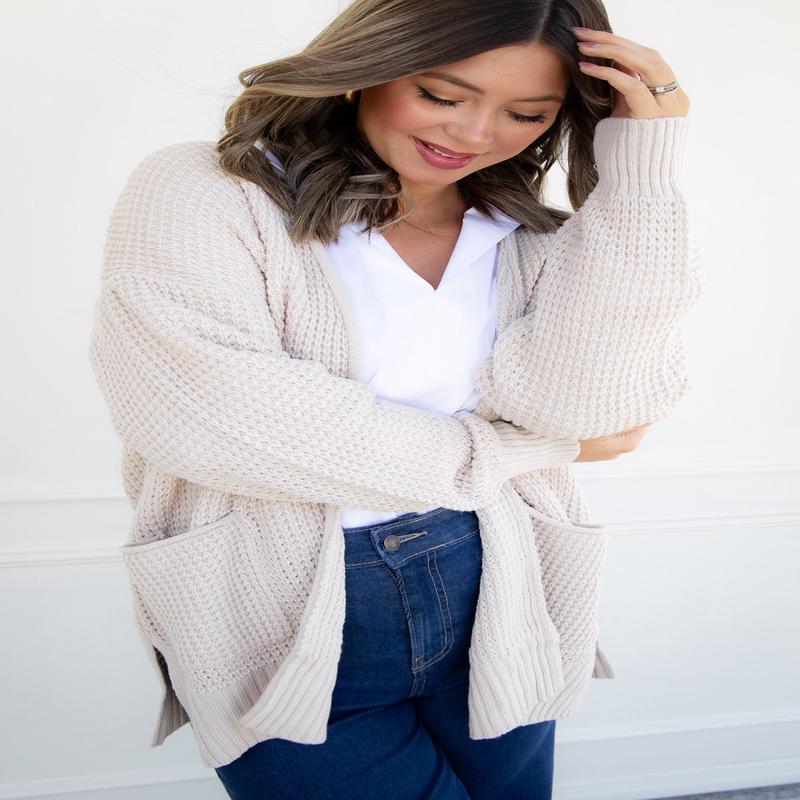 Steal A Moment Cardigan - Sand Beige - DOORBUSTER