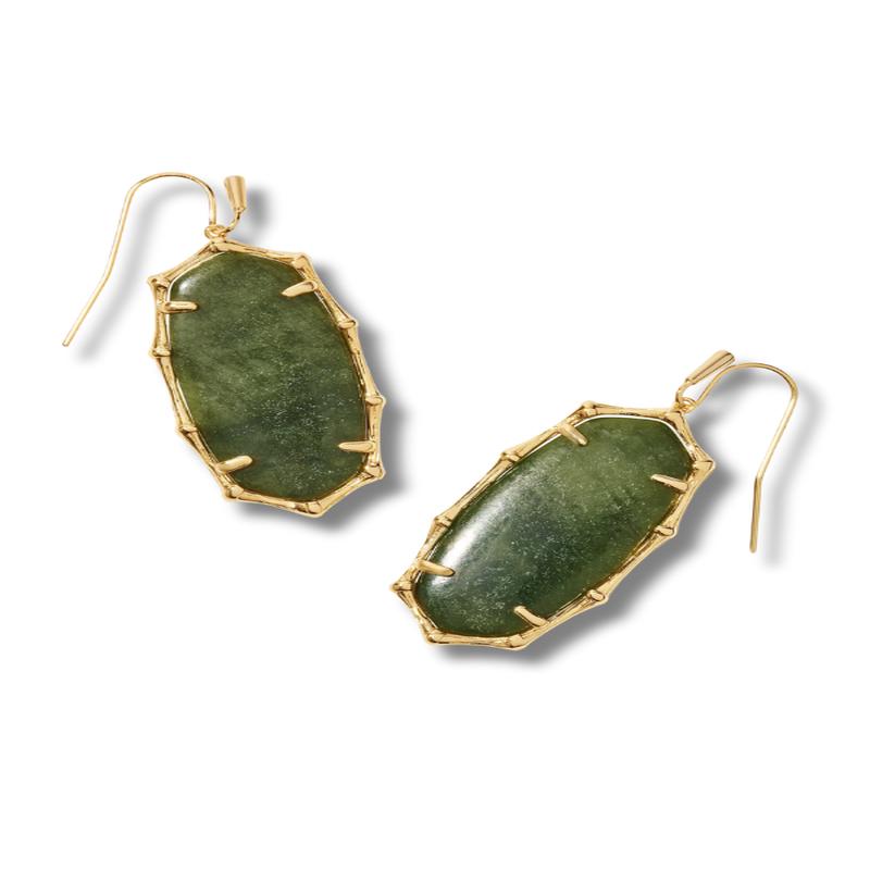 Elle Bamboo Frame Drop Earring - Gold Sage Serpentine | Kendra Scott