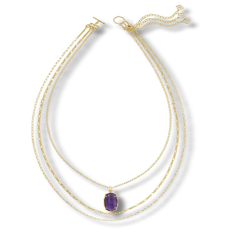Elle Bamboo Frame Triple Strand Necklace - Gold Dark Purple Amethyst | Kendra Scott - SALE