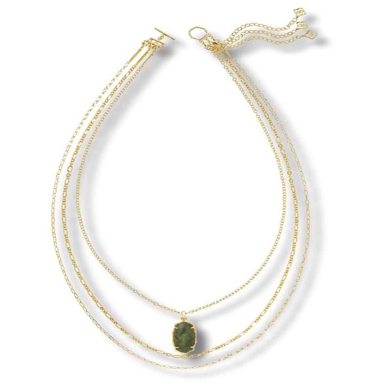 Elle Bamboo Frame Triple Strand Necklace - Gold Sage Serpentine | Kendra Scott