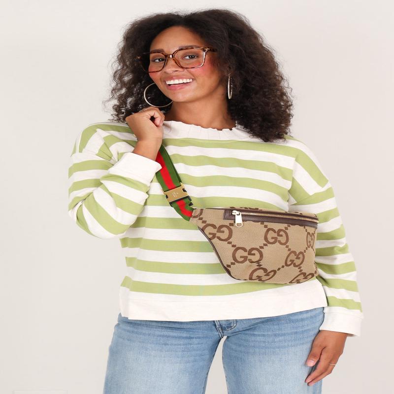 In the Middle Green and white Stripe Long Sleeve Crew Neck Top