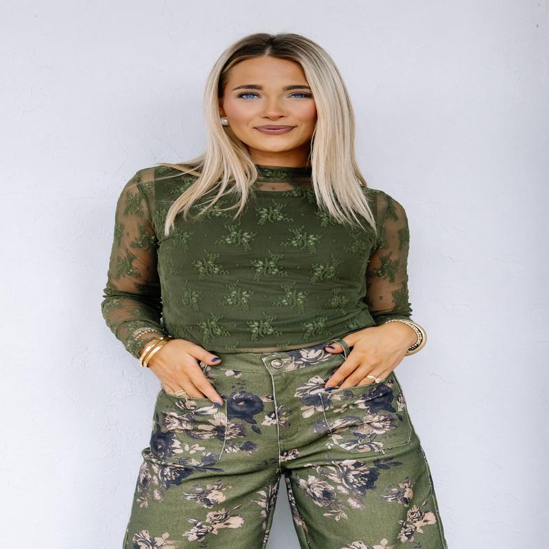 Making Memories Dark Olive Lace Layering Top