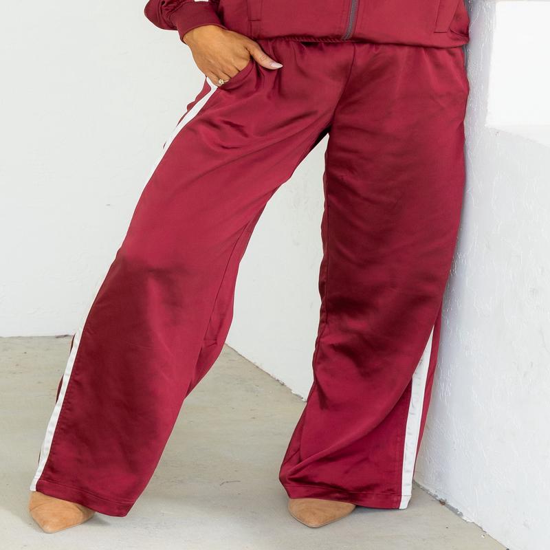 On The Move Crimson Satin Track Pant