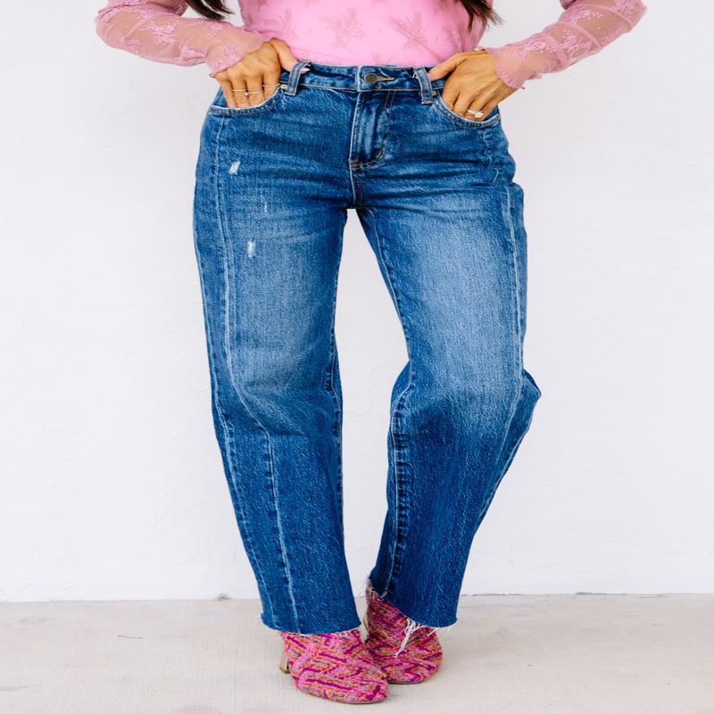 One Too Late High Rise Straight Leg Vintage Dark Blue Jean